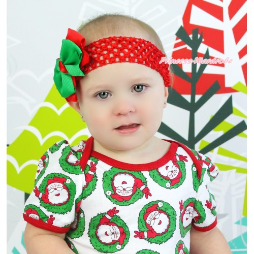 Red Headband with Red Green Ribbon Hair Bow Clip H423 
